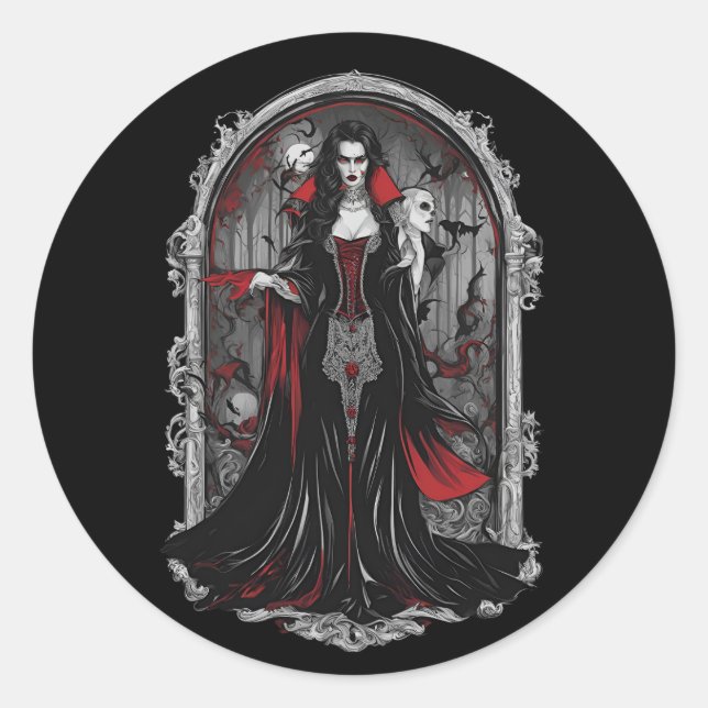 Sticker Rond Halloween 4 vampire, monstre effrayant, amusant, b (Devant)