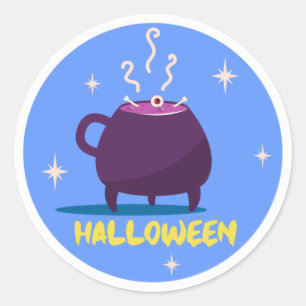 Sticker Rond Halloween à la brosse de sorcière