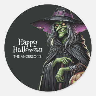 Sticker Rond Halloween à thème de sorcière effrayant