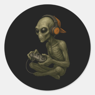 Sticker Rond Halloween Alien Gamer Vidéo Jeu Garçons Hommes Enf