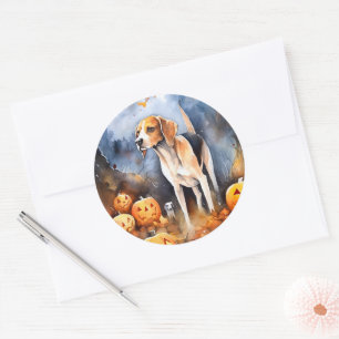 Sticker Rond Halloween Anglais Foxhound Avec Citrouille