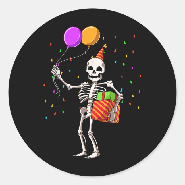 Sticker Rond Halloween Anniversaire Soirée Skeleton Anniversair (Devant)