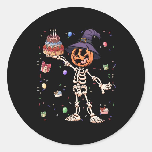 Sticker Rond Halloween Anniversaire tenue Marionnette Squelette (Devant)