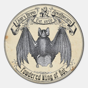 Sticker Rond Halloween Apothécaire Vintage aile de chauve-souri