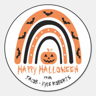 Sticker Rond Halloween Arc-en-ciel Chauve-souris Citrouille Mer