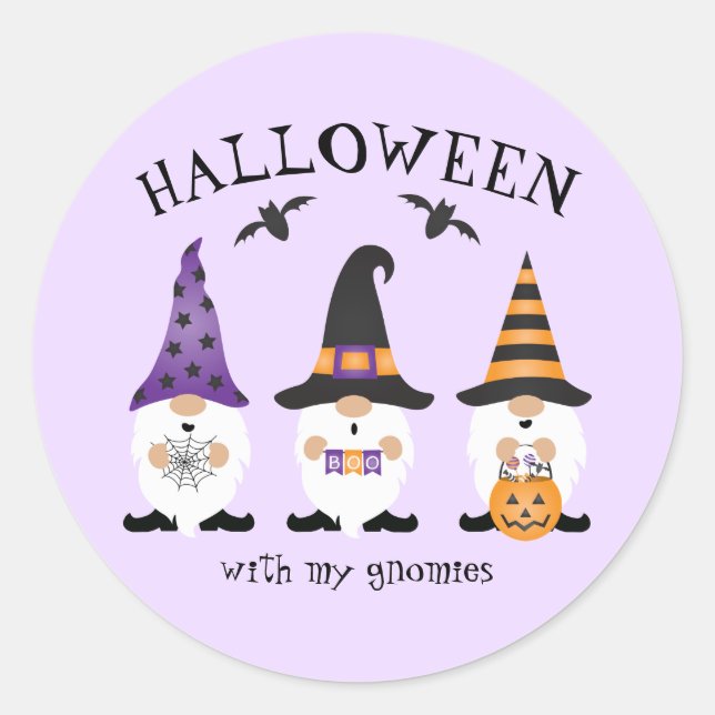 Sticker Rond Halloween Avec Mes Gnomes Violet Orange (Devant)