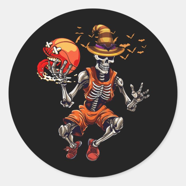 Sticker Rond Halloween Basketball Squelette Dunking Jack O Lant (Devant)