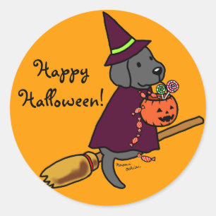Sticker Rond Halloween Black Labrador Carton 1