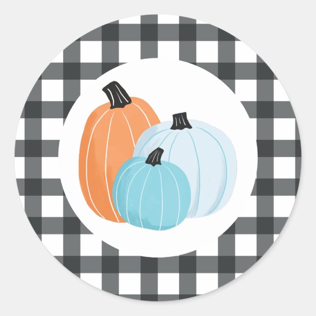 Sticker Rond Halloween bleu Citrouilles noir Plaid (Devant)