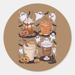 Sticker Rond Halloween Café Cute Fall Iced Café Lover Cadeau
