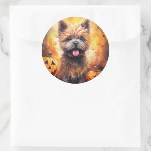 Sticker Rond Halloween Cairn Terrier Avec La Peur Citrouille