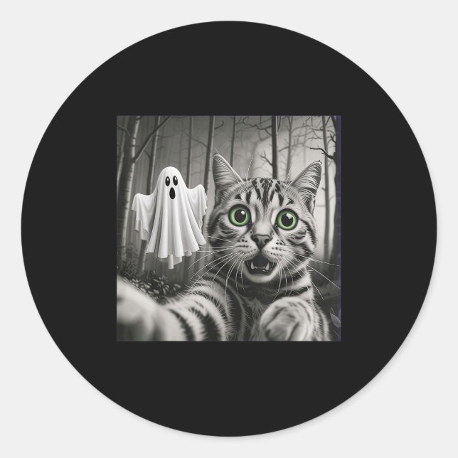 Sticker Rond Halloween Cat Selfie With Soky Ghost  (Devant)