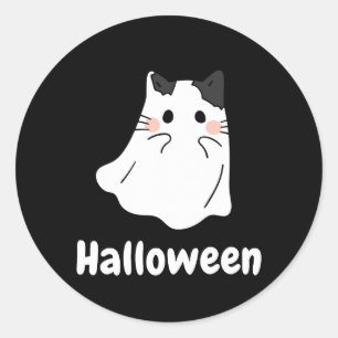 Sticker Rond Halloween chat fantôme