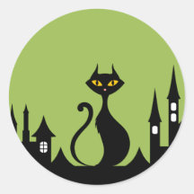 Sticker rond Halloween Chat Noir