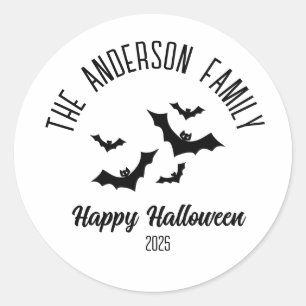 Sticker Rond Halloween chauves-souris noires Nom personnalisé A