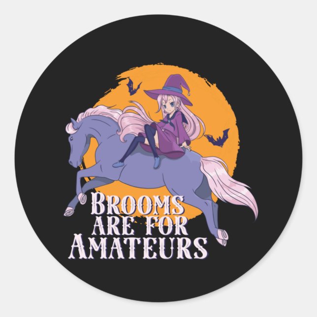 Sticker Rond Halloween Cheval Sorcière Lover mignonne Anime Gir (Devant)