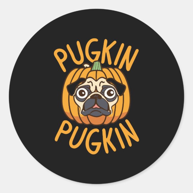 Sticker Rond Halloween Chien de Carlin Pougkin (Devant)