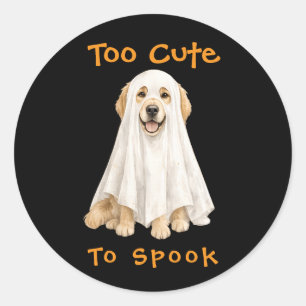 Sticker Rond Halloween Chien Fantôme Retriever Doré Mignon