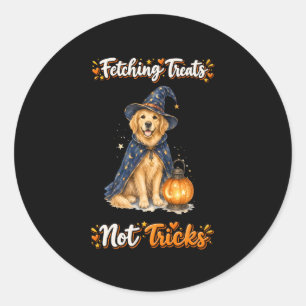 Sticker Rond Halloween Chien Retriever Golden Mignon Tours de S
