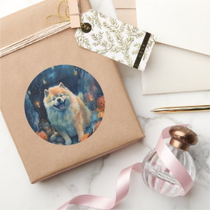 Sticker Rond Halloween Chow Chow Avec La Peur Citrouille