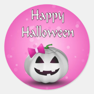 Sticker Rond Halloween Citrouille blanche rose fille