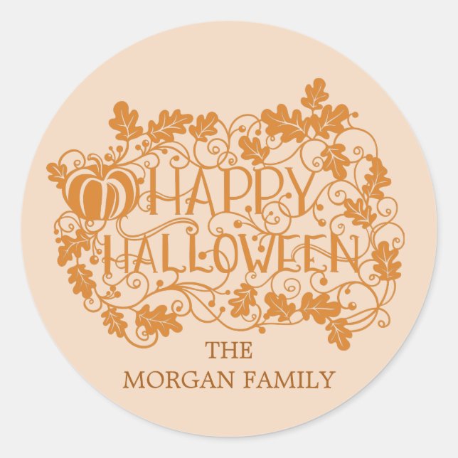 Sticker Rond Halloween citrouille et vigne heureux (Devant)