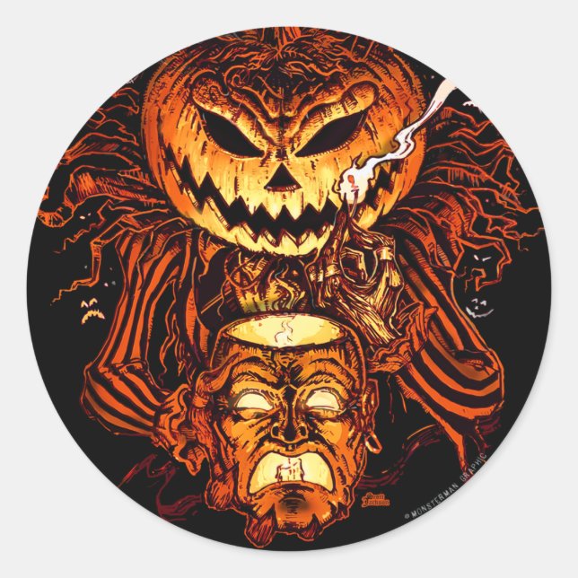 Sticker Rond Halloween Citrouille King (Devant)