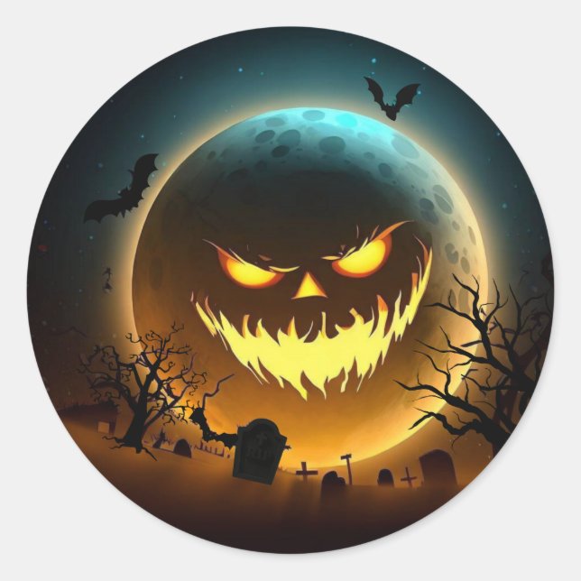 Sticker Rond Halloween/citrouille/Lune/chute (Devant)