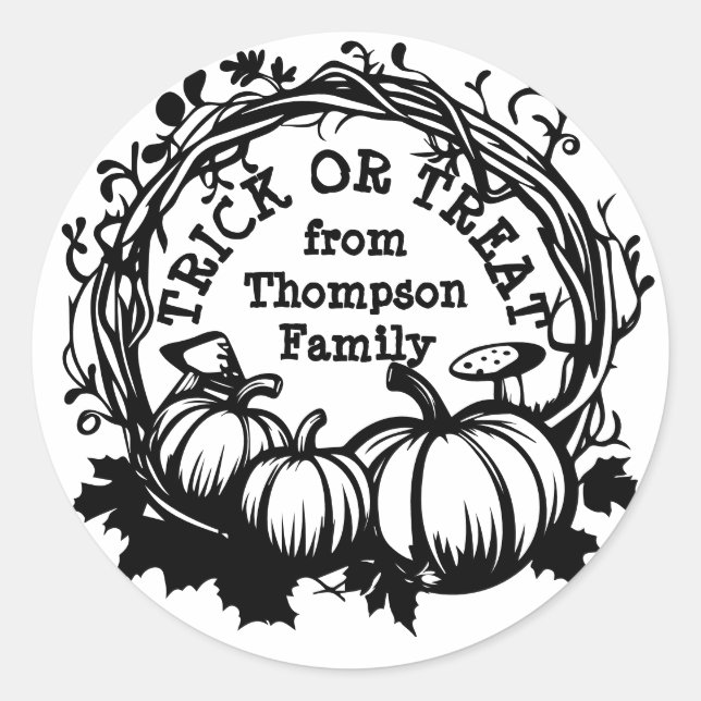 Sticker Rond Halloween Citrouille Wreath Trace ou traitement (Devant)