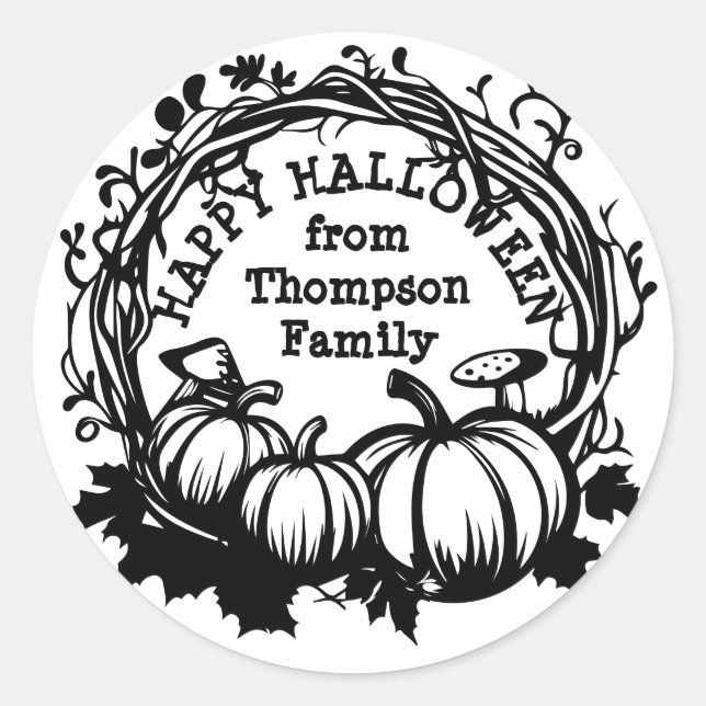 Sticker Rond Halloween Citrouille Wreath Trace ou traitement (Devant)