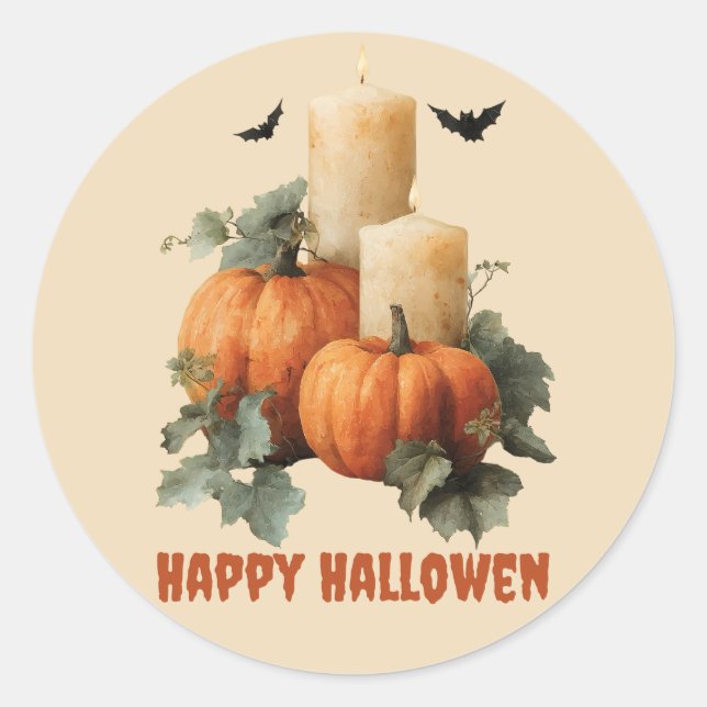 Sticker Rond Halloween Citrouilles et bougies (Devant)