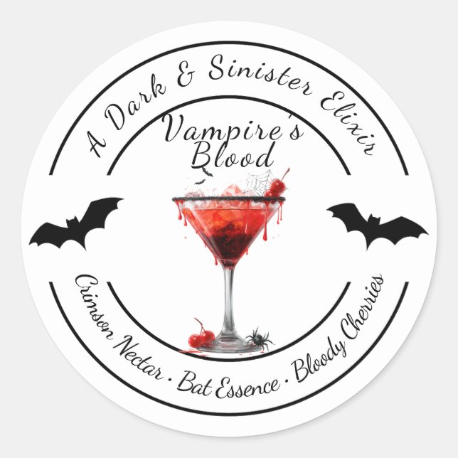 Sticker Rond Halloween | Cocktail de Sang de Vampire | Boisson  (Devant)