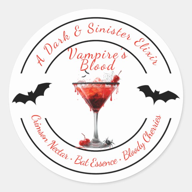 Sticker Rond Halloween | Cocktail Sang de Vampire | Boisson Sur (Devant)