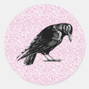 Sticker Rond Halloween corneille ou corbeau rose et noir