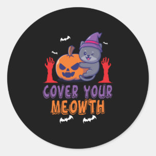 Sticker Rond Halloween Couvrez votre Meowday