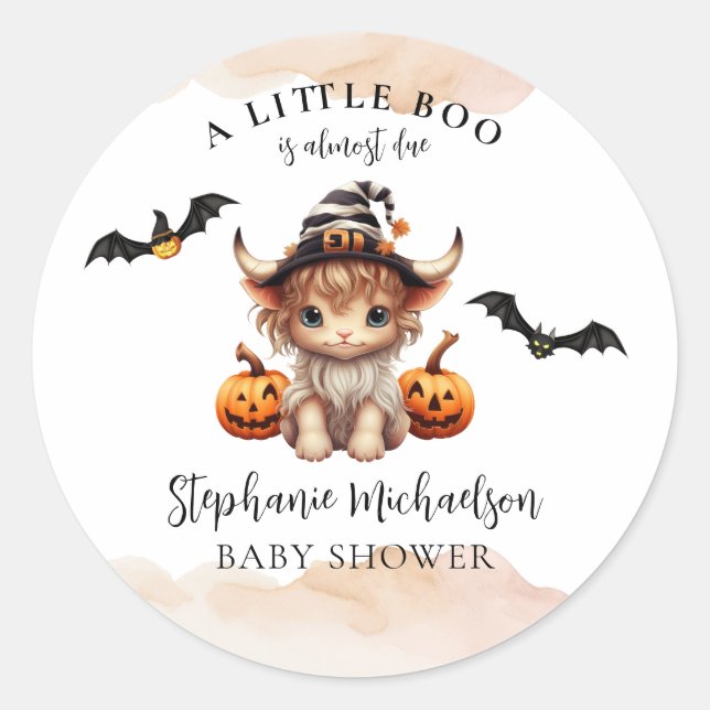 Sticker Rond Halloween Cow Little Boo Baby shower (Devant)