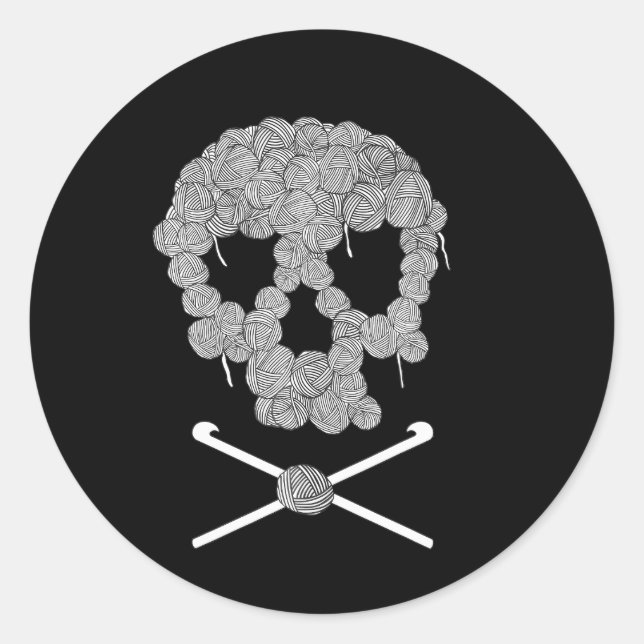 Sticker Rond Halloween Crâne Crochet Amateurs de fils drôle (Devant)