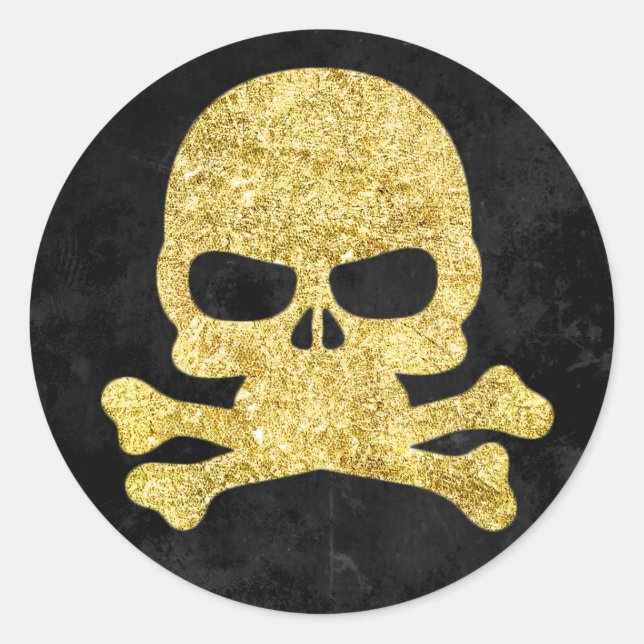 Sticker Rond Halloween Crâne et os croisés Gold Faux Parties sc (Devant)