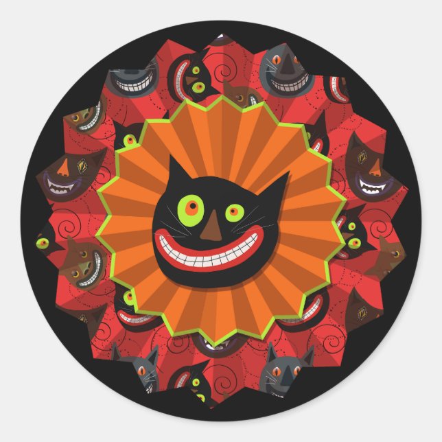 Sticker Rond Halloween Crazy Cat Cute (Devant)