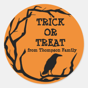 Sticker Rond Halloween Crow Trick ou Treat Classic Round