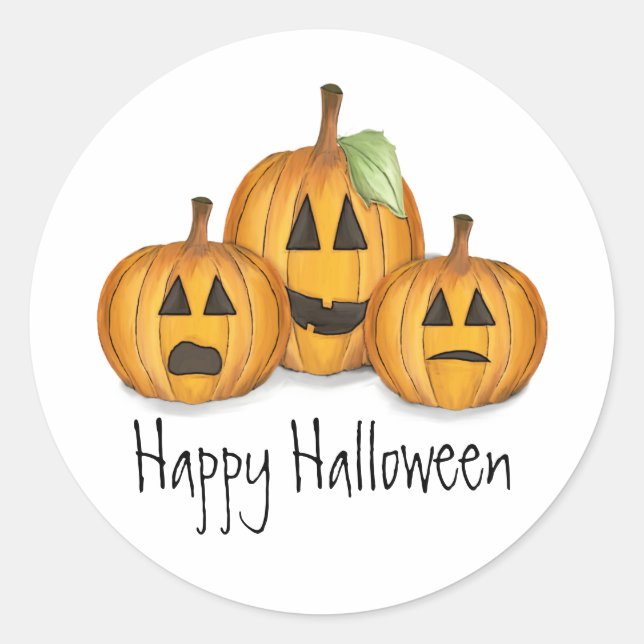 Sticker Rond Halloween Cute Jack O'Lanterns Whimsical (Devant)