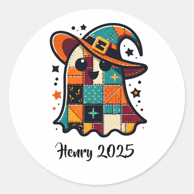 Sticker Rond Halloween Cute Patchwork personnalisé (Devant)