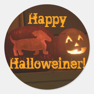 Sticker Rond Halloween dachshund jack-o-lantern