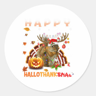 Sticker Rond Halloween D'Écureuil Et Joyeux Noël Happy Hallo