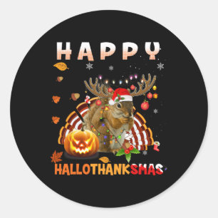 Sticker Rond Halloween D'Écureuil Et Joyeux Noël Happy Hallo