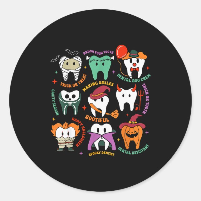 Sticker Rond Halloween Dental Boo Crew Dentist Costume Teeth Wo (Devant)