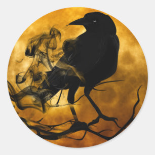 Sticker Rond Halloween déplaisant du Corbeau noir