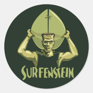 Sticker Rond Halloween du surf Frankenstein