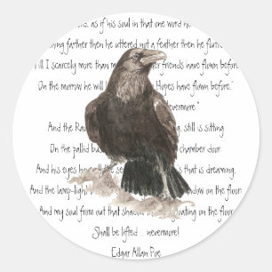 Sticker Rond Halloween, Edgar Allen Poe, Raven, Nevermore