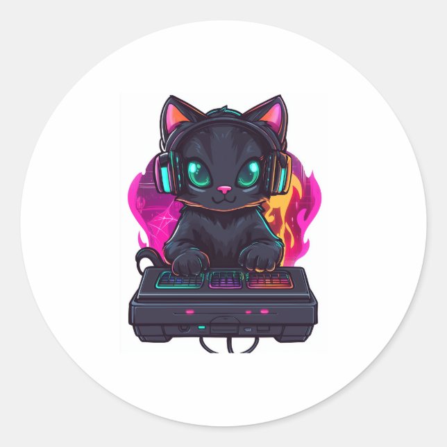 Sticker Rond Halloween Éffrayant Gamer Cat (Devant)